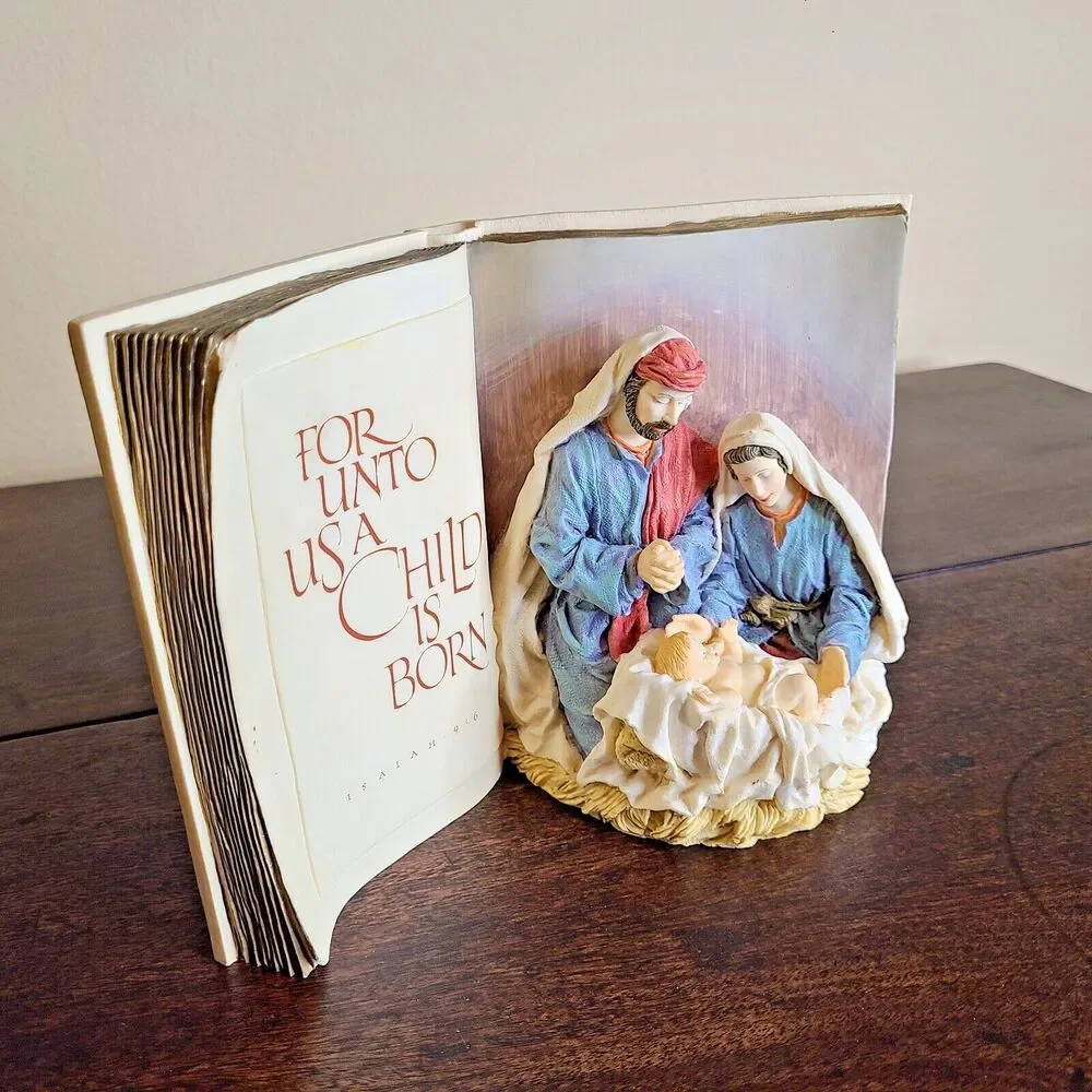 Bible Nativity Music Box - Silent Night Isaiah 9:6 Mary Joseph AGC, Inc. Vintage